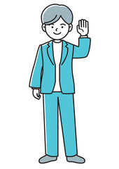 手を挙げるビジネスマンの正面向きベクターイラスト