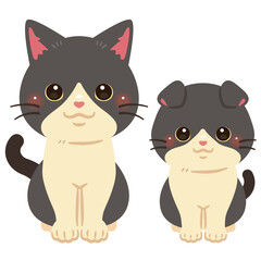 お座りした猫の親子イラスト1