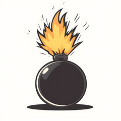 Bomb with Burning Fuse Isolated – Explosive Impact Cartoon Bomb Icon