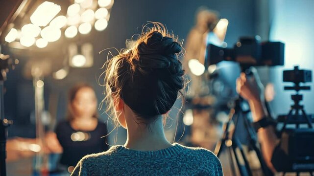 Behindthescenes look: filmmaker directing scene with camera crew in studio