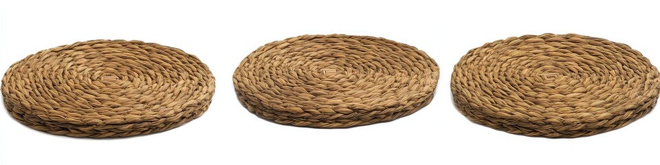 Obraz premium Three round woven coasters, natural beige