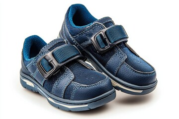 Stylish navy blue children’s sneakers with adjustable straps suitable for active play