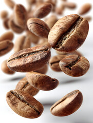 Obraz premium Close-Up of Coffee Beans in a Dramatic Artistic Display