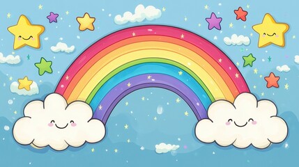 A soft pastel flower template with minimal cartoon animals around the border, sparkling stars in the background, dreamy atmosphere