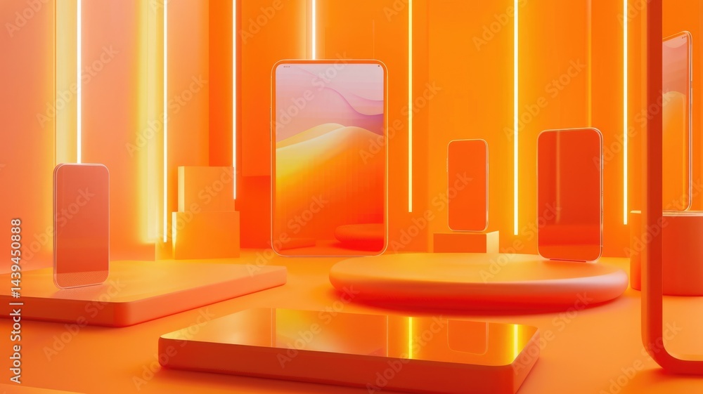 Aufkleber abstract digital interface with orange and white elements. digital artwork of macro photograph of mo
