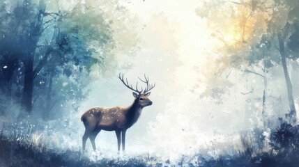 Fototapeta premium A soft pastel flower template with minimal cartoon animals around the border, sparkling stars in the background, dreamy atmosphere