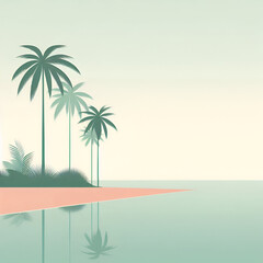 Minimalist Tropical Beach with Palm Trees Reflection