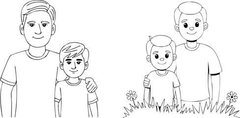 Two fathers are depicted with their sons.