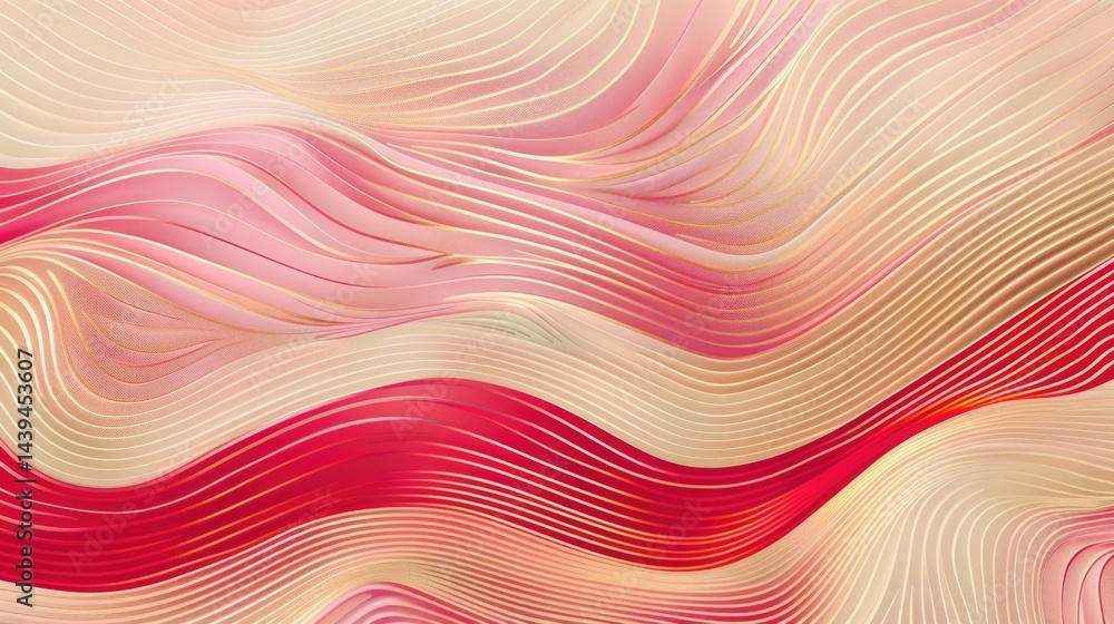 Aufkleber abstract wavy layers in beige, pink, and red colors. 3d paper cut style. digital artwork of 3d rende