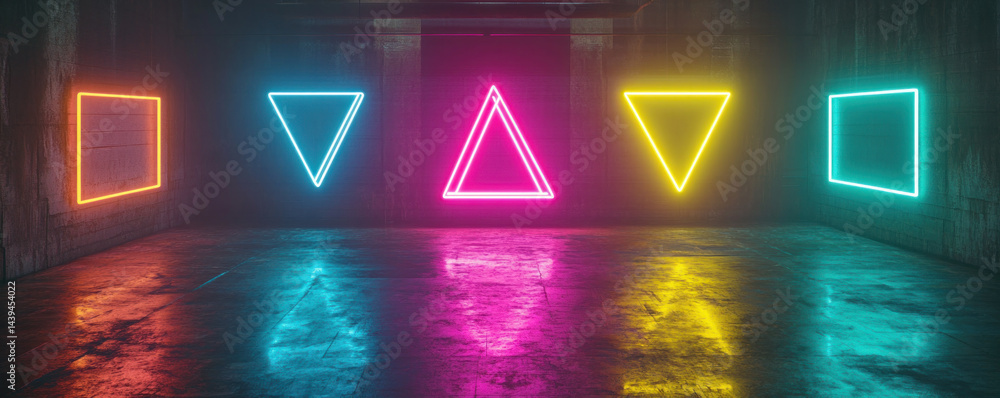 Poster the room is filled with neon lights and a sign that says 