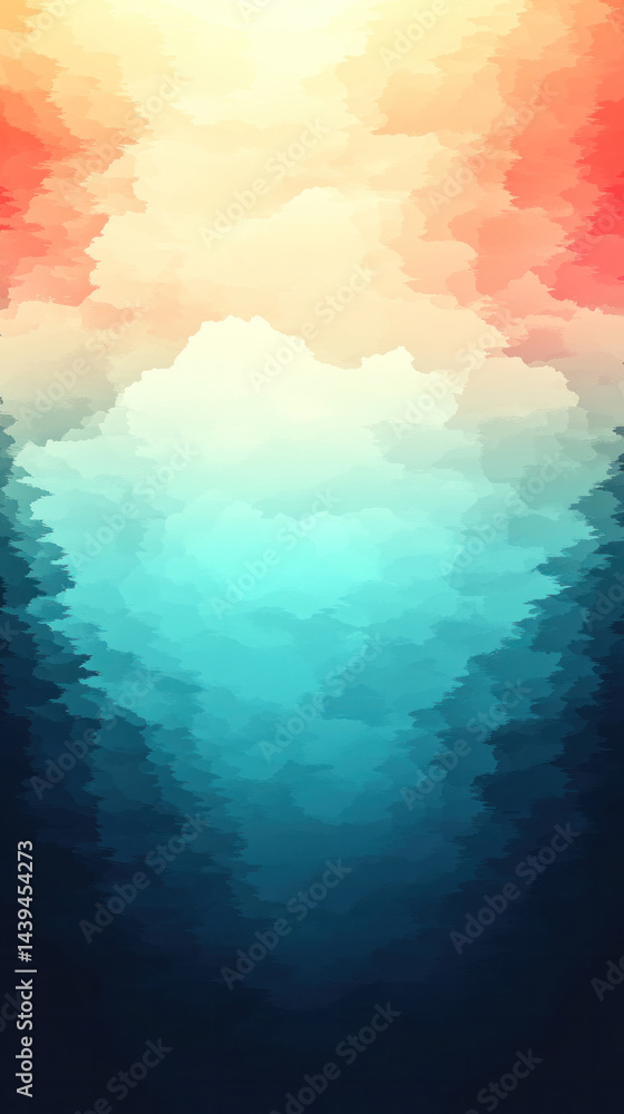 Poster a colorful background with a blue and yellow gradient. the background is filled with trees and cloud