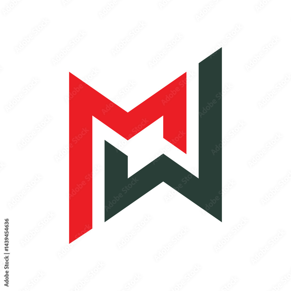 Poster this is a flat initial design of connected letter mw that looks clean and sharp in red and black col