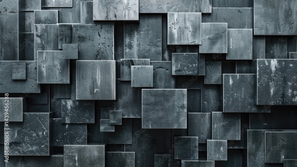 Poster abstract metallic geometric blocks in grey and gold. abstract artwork of 3d rendering art with geome