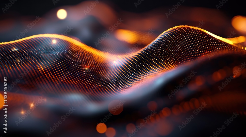 Wall mural abstract digital wave pattern in dark space with glowing particles