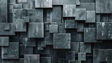 Abstract metallic geometric blocks in grey and gold. Abstract artwork of 3D rendering art with geometric shape with black wall. Digital art for design and print. Building construction concept. AIG53.