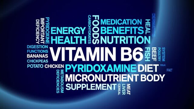 Vitamin B6 animated word cloud;text design animation tag kinetic typography seamless loop.