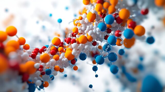 Abstract colorful molecular structure science background image 3d dna red art blue model white atoms
