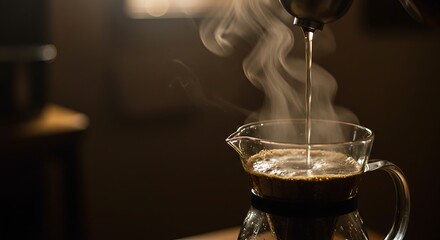 Steaming Hot Coffee Pour Over Brewing Process