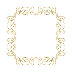 Gold frame of vibrant collection. Isolate is presented for rectangle decorating textiles, interior, prints, packaging. Curls, ribbons elements hand-painted in watercolor with gold paint accents