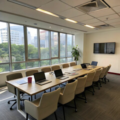 empty chairs arranged in conference room at office