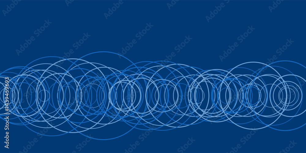 Poster a deep blue background features overlapping white circles, forming a dynamic and modern abstract pat