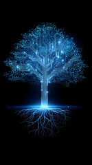 blue Technology Tree in Matrix Style Digital Design