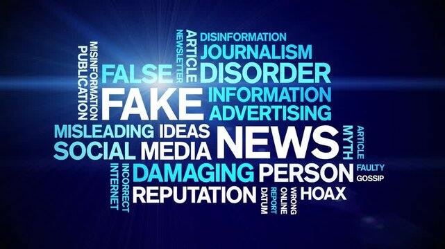 Fake News animated word cloud;text design animation tag kinetic typography seamless loop.