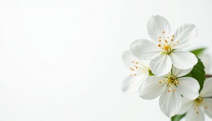 Fototapeta premium Delicate white blossoms against pure white backdrop, beauty, texture, elegant