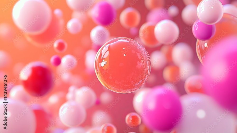 Poster abstract colorful bubbles floating background design pink orange red 3d art soft shiny image light
