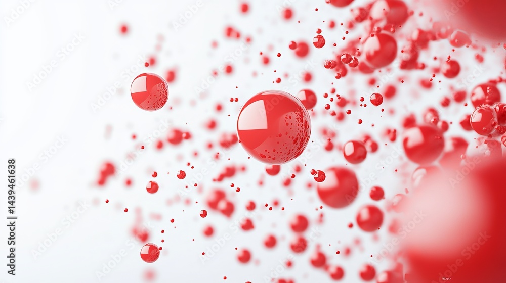 Poster abstract red spheres floating in white background artistic 3d render shiny bubbles design modern