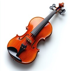 Fototapeta premium Elegant wooden violin resting on a white surface showcasing its rich color and craftsmanship