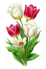 Obraz premium Vibrant Crimson and White Tulip Bouquet Close up