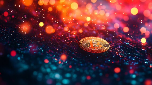 Bitcoin Coin on Festive Background - Powered by Adobe