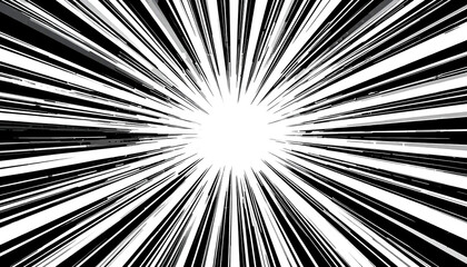 Black and white radial burst illustration for comic-style explosion effect and dynamic graphic design background
