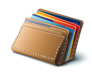 A wallet bursting with colorful credit cards in simple flat vector illustration