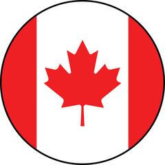 Canadian circular flag icon on transparent background. Vector icon with black outline around the flag