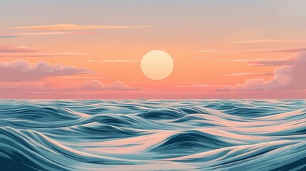 Fototapeta premium Serene sunset over a rippling ocean.