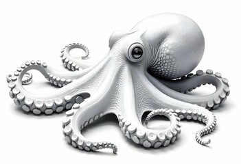 Obraz premium Realistic Pencil Sketch of an Octopus on White Background