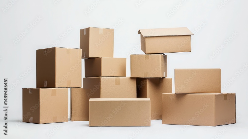 Poster isolated empty carton boxes with custom branding area on white background