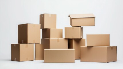 Obraz premium Isolated empty carton boxes with custom branding area on white background