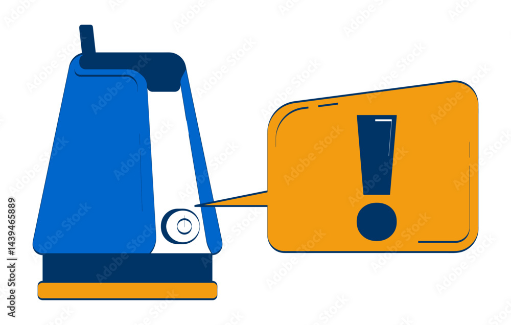 Poster ai voice assistant device with warning alert 2d doodle object. gadget with exclamation mark notifica