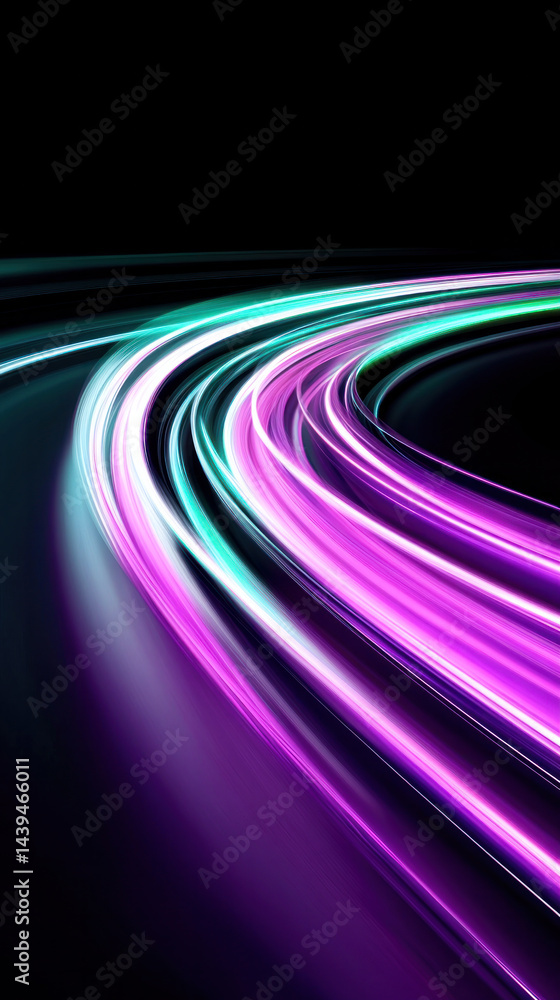 Aufkleber a purple and green line that is curved and has a lot of light. it is a very colorful and dynamic ima