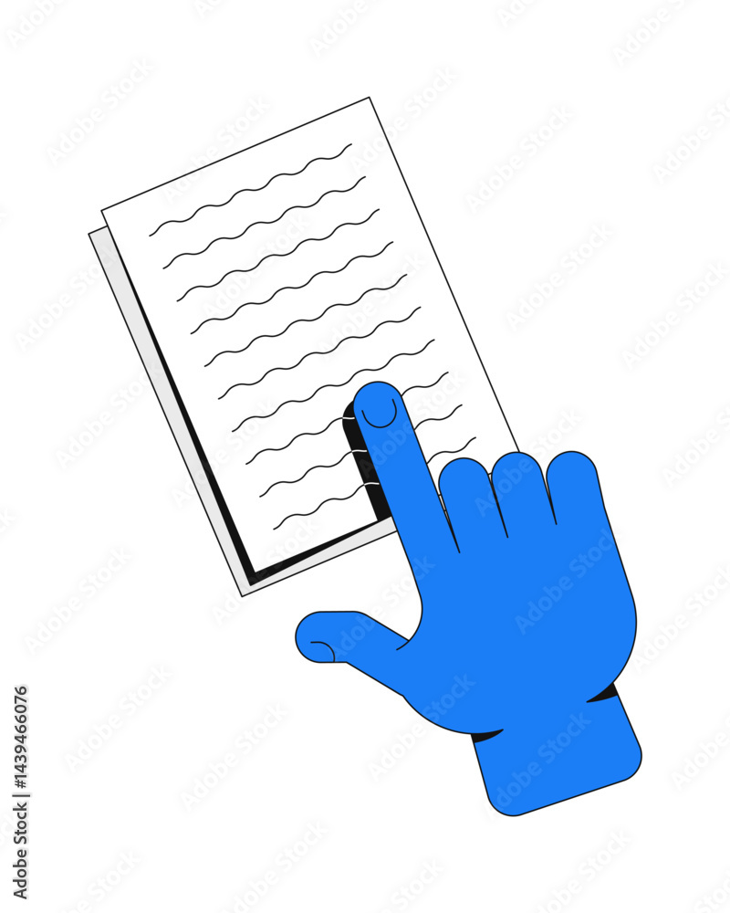 Poster interactive reading gesture vector illustration. user engagement with written content. hand finger p