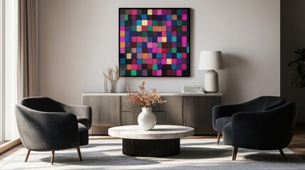 Abstract art in modern living room interior