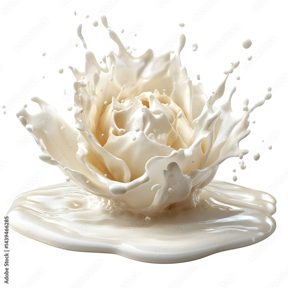 Poster a captivating splash of white liquid frozen in time against a stark black backdrop creating a dynami