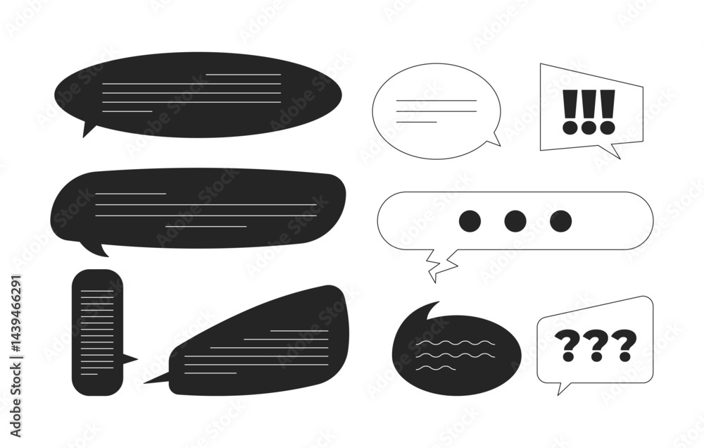 Poster assorted chat bubbles for messaging ui 2d line objects set. conversation, feedback, digital communic