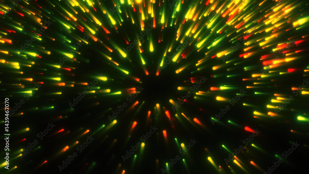 Poster abstract background with green and red light streaks converging to a center point, creating a futuri