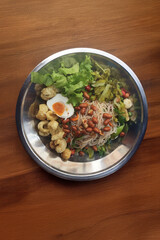 Thai spicy food with noodle Spicy Vermicelli,Salad, bean  from Top View