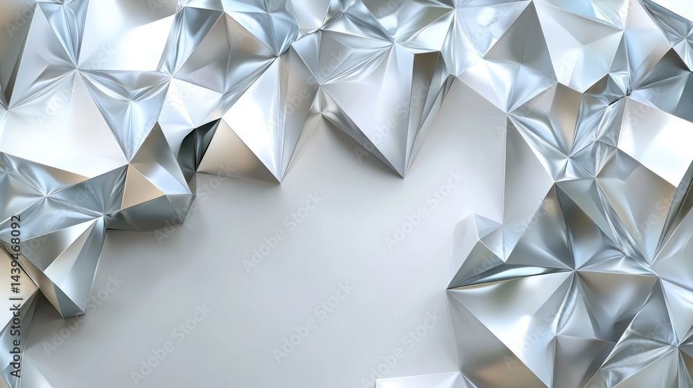 Canvas Prints abstract metallic polygon shapes, 3d render, light gray background, graphic design element