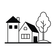 Fototapeta premium Town Landscape with Greenery and House Vector Art